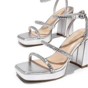 Dream Pairs high platform chunky heel bling rhinestones silver heels